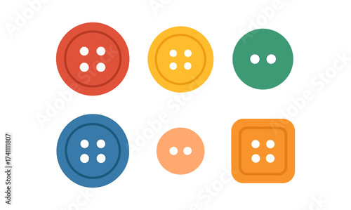 Colorful flat design sewing buttons set on white background