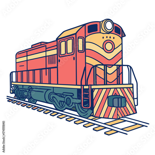 Red and yellow diesel train engine on tracks locomotive 1