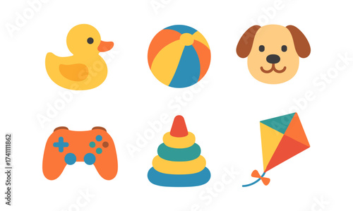 Cute cartoon toys collection with animal faces and playful activities
