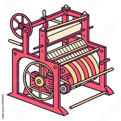 Red and yellow textile weaving machine loom industrial