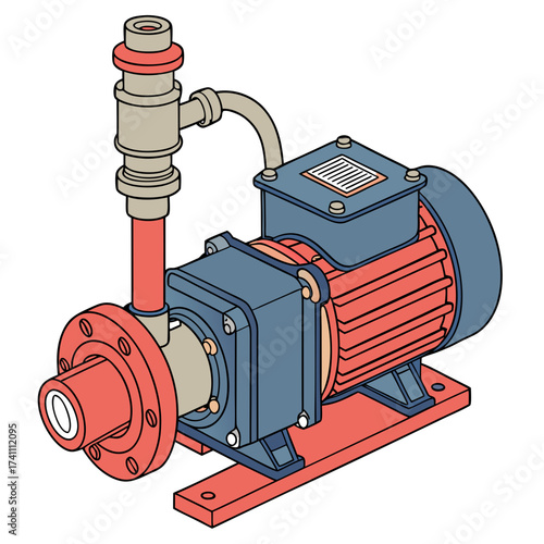 Red blue water pump machine isolated industrial equipment