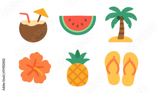 Summer vacation essentials: tropical icons set in flat design