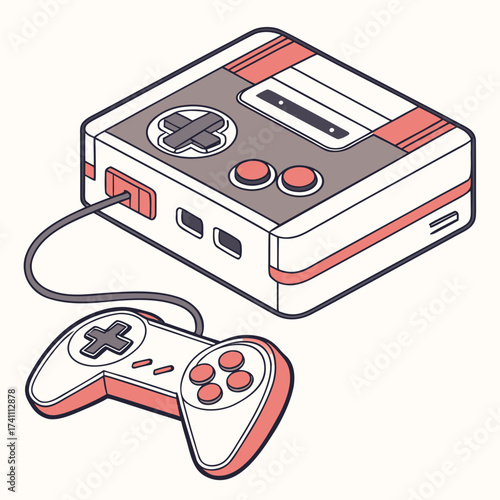 Retro video game console and controller illustration