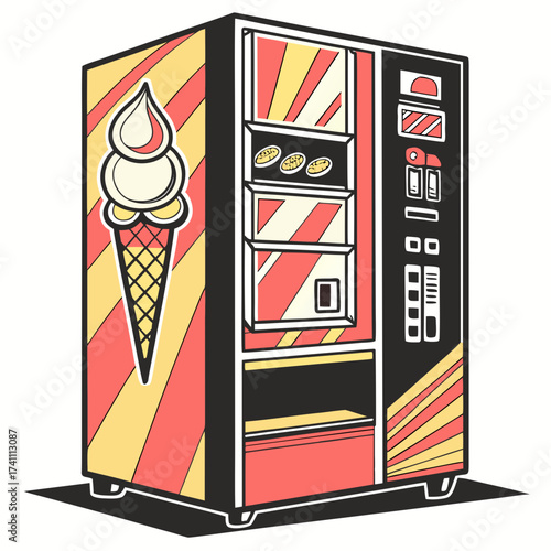Stylized ice cream vending machine with cone graphic