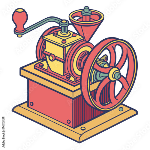 Vintage coffee grinder machine illustration mechanical