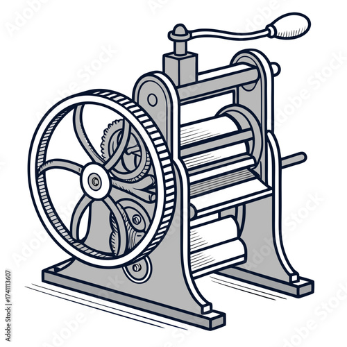 Vintage printing press machine illustration retro industrial 1