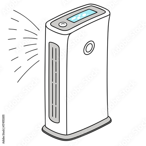 White air purifier with blue glowing digital panel