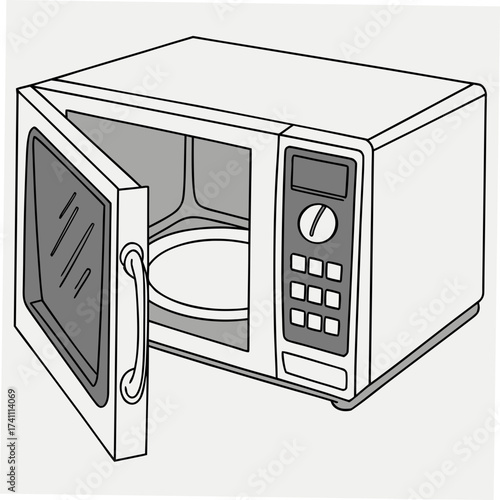White microwave oven with open door and control panel 2
