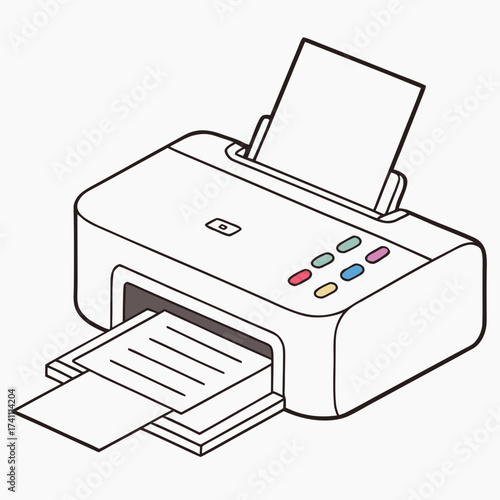 White printer with colorful buttons and paper output 1