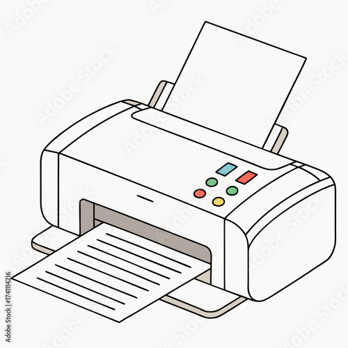 White printer with colorful buttons and paper output 3