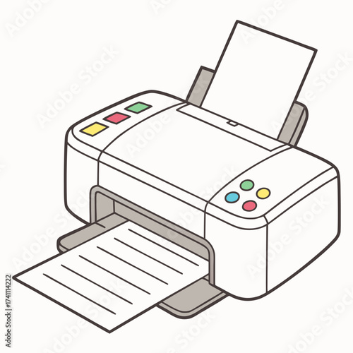 White printer with colorful buttons and paper output 2