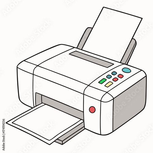 White printer with colorful buttons and paper output 4