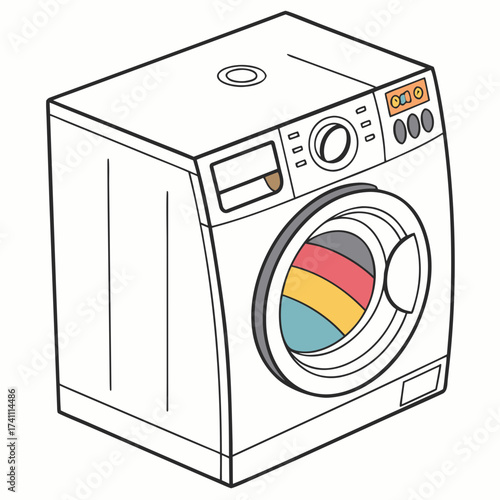 White washing machine with colorful drum display appliance