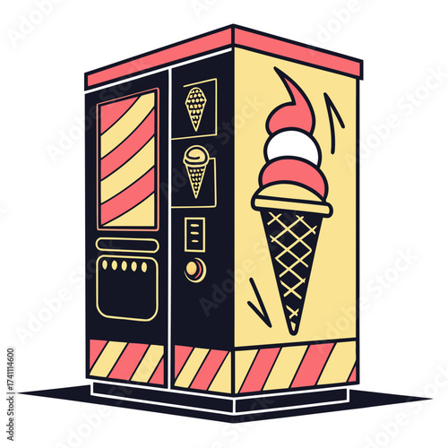 Yellow and coral ice cream vending machine with cones