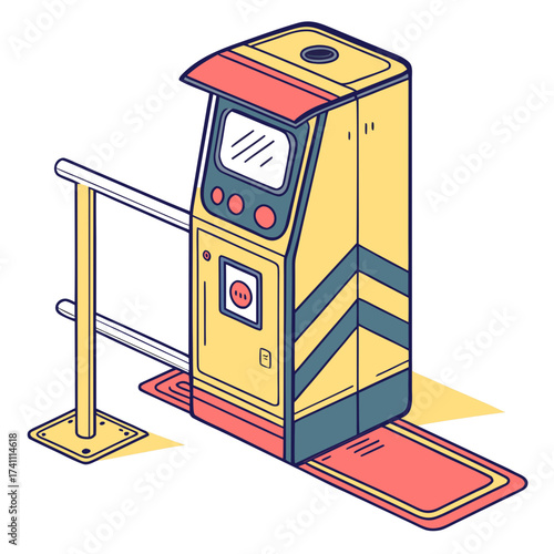 Yellow and coral smart access control machine with barrier