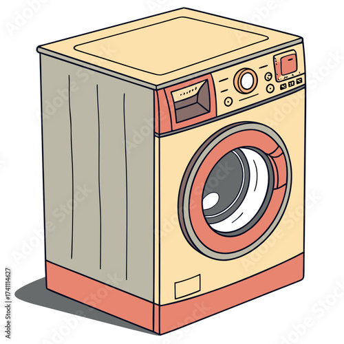 Yellow and coral washing machine with digital panel