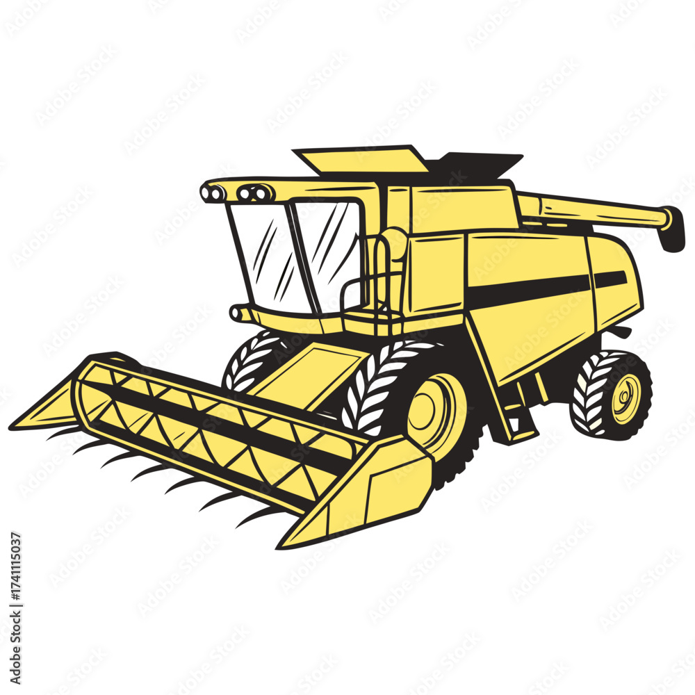 Obraz premium Yellow combine harvester illustration agriculture farming
