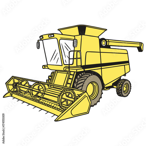 Yellow combine harvester agricultural machine agriculture
