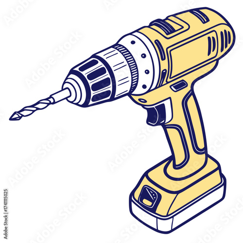 Yellow cordless drill with blue accents power tool