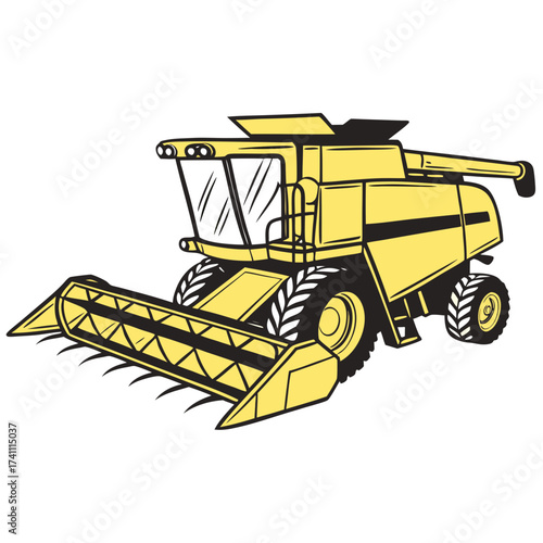 Yellow combine harvester illustration agriculture farming