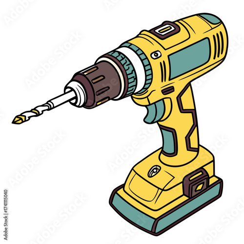 Yellow cordless drill with teal accents power tool
