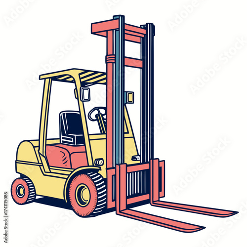 Yellow forklift with red and blue accents machine industrial