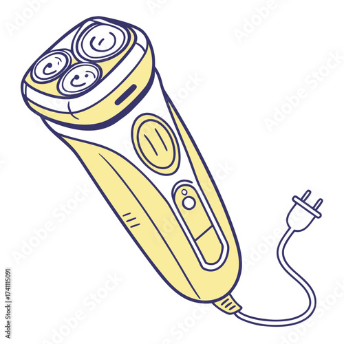 Yellow electric shaver with cord and plug razor grooming