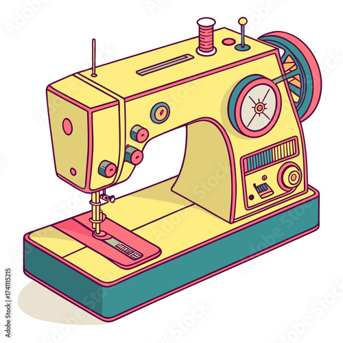 Yellow sewing machine with pink and teal accents vintage sewing machine