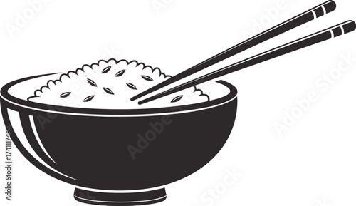 Bowl of rice with chopsticks presenting Asian cuisine and culture in a minimalist style art