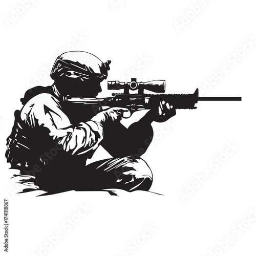 soldier with rifle on white