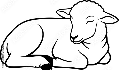 Black Vector Silhouette: Lamb of God Resting	A gentle black vector silhouette of a lamb resting peacefully. Often used symbolically as the Lamb of God (Agnus Dei), representing innocence, sacrifice