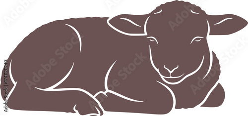 Black Vector Silhouette: Lamb of God Resting	A gentle black vector silhouette of a lamb resting peacefully. Often used symbolically as the Lamb of God (Agnus Dei), representing innocence, sacrifice
