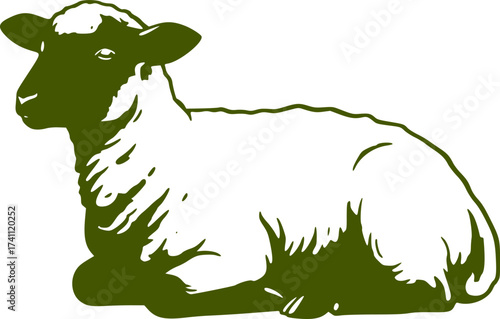 Black Vector Silhouette: Lamb of God Resting	A gentle black vector silhouette of a lamb resting peacefully. Often used symbolically as the Lamb of God (Agnus Dei), representing innocence, sacrifice