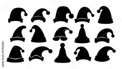 Silhouettes of Christmas hats. Santa Claus