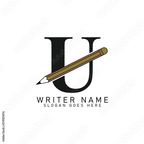Letter U Pencil Logo Design. Alphabet U Lead Pencil Icon