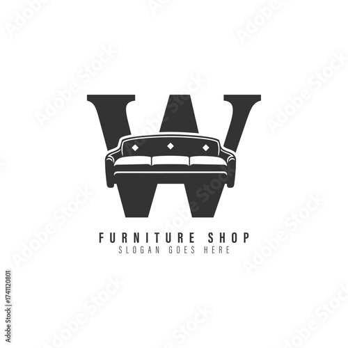Letter W Sofa Logo Design. Alphabet W Furniture icon