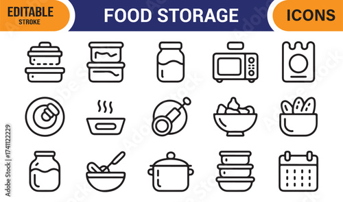 Healthy cooking and food preservation icons, minimal vector design collection