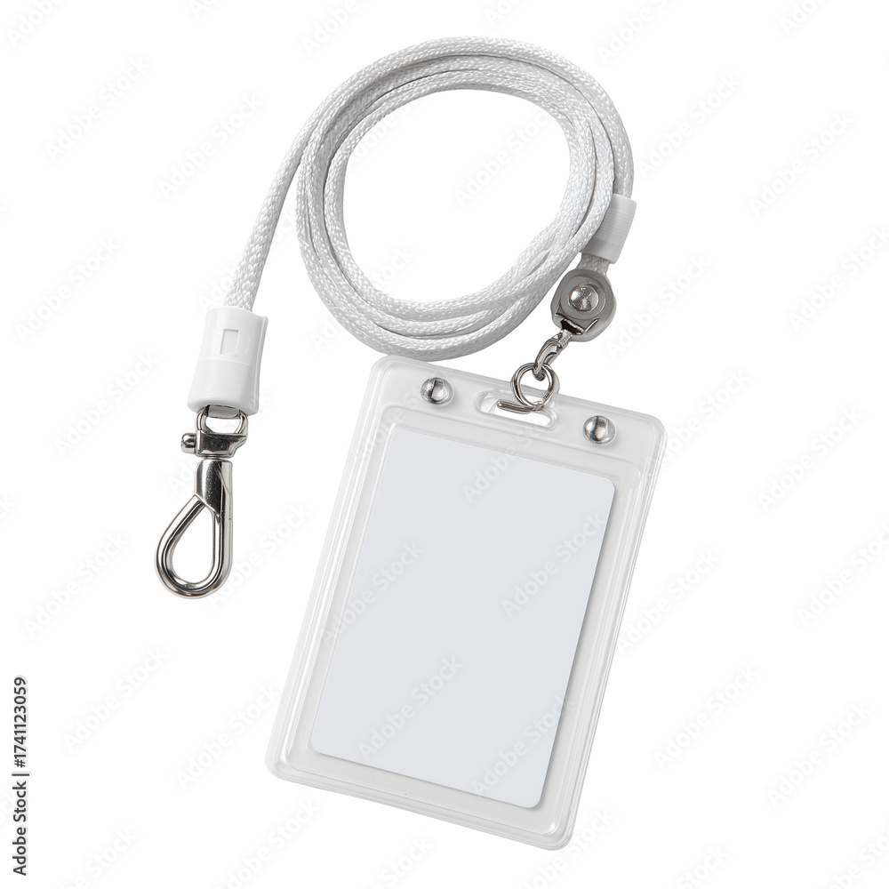 Fototapeta premium White plastic badge reel with retractable cord isolated on transparent White background png
