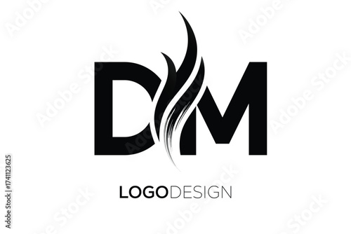 DM Creative Monogram Logo Design – Modern Abstract Letter Mark with Artistic Brush Stroke