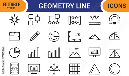 Geometry and mathematics symbol vector pack, clean outline icons for school and study