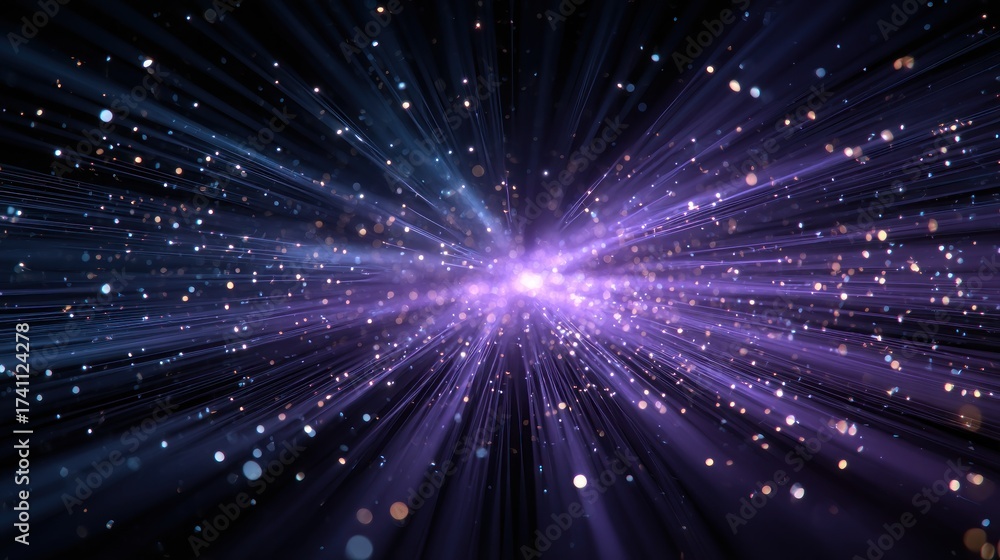 Fototapeta premium Abstract Purple Light Burst with Glowing Particles Background