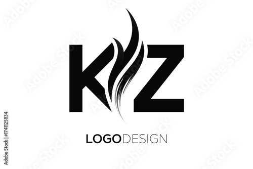 Free Download KZ Creative Monogram Logo Design – Modern Abstract Letter Mark with Artistic Brush Stroke - GFXLoad