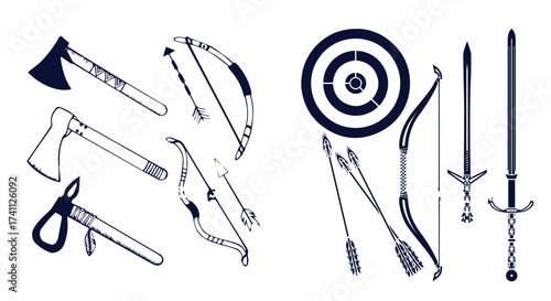 Vector silhouettes of the bow and arrow 