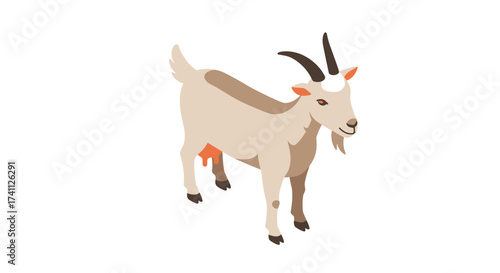 Isometric goat design: minimalist farm animal art with soft pastel shades