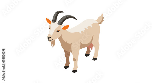 Isometric goat illustration with detailed horns and hooves
