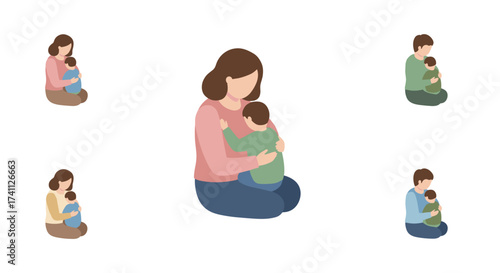Mother child embrace pattern: seamless design with family theme