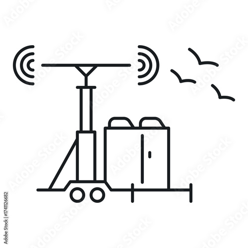 Airport ground support equipment icon with radar technology for safe aircraft operations and efficient baggage handling