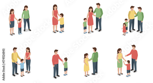 Isometric family interactions: parents engaging with children in various activities