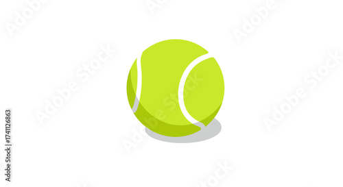Bright tennis ball with shadow in minimalist flat design on white background