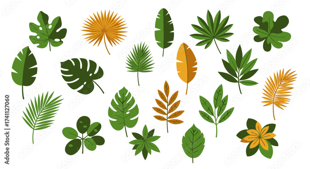 Naklejka premium Colorful tropical leaf collection with various shapes and patterns